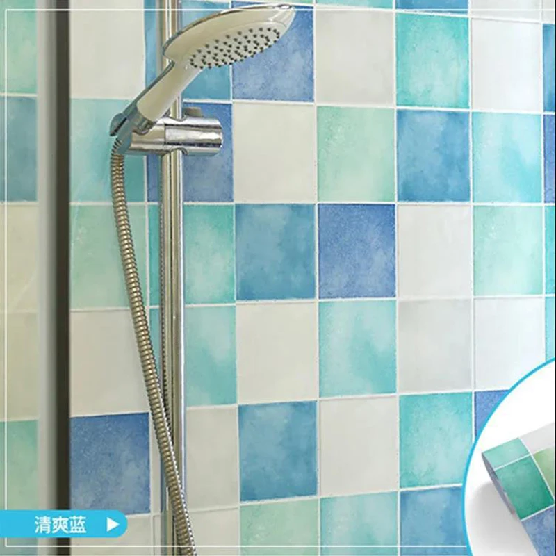 Green-Blue Checked Moisture-Proof Self-Adhesive Waterproof Wall Stickers for Bathrooms Kitchen Renovation - Decorative