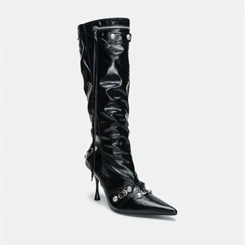 Women Sexy Boots Pointed Toe High Heels Shoes Autumn New Fashion Stilettos Designer Knee High Mujer Chelsea Boots Pumps - view 6