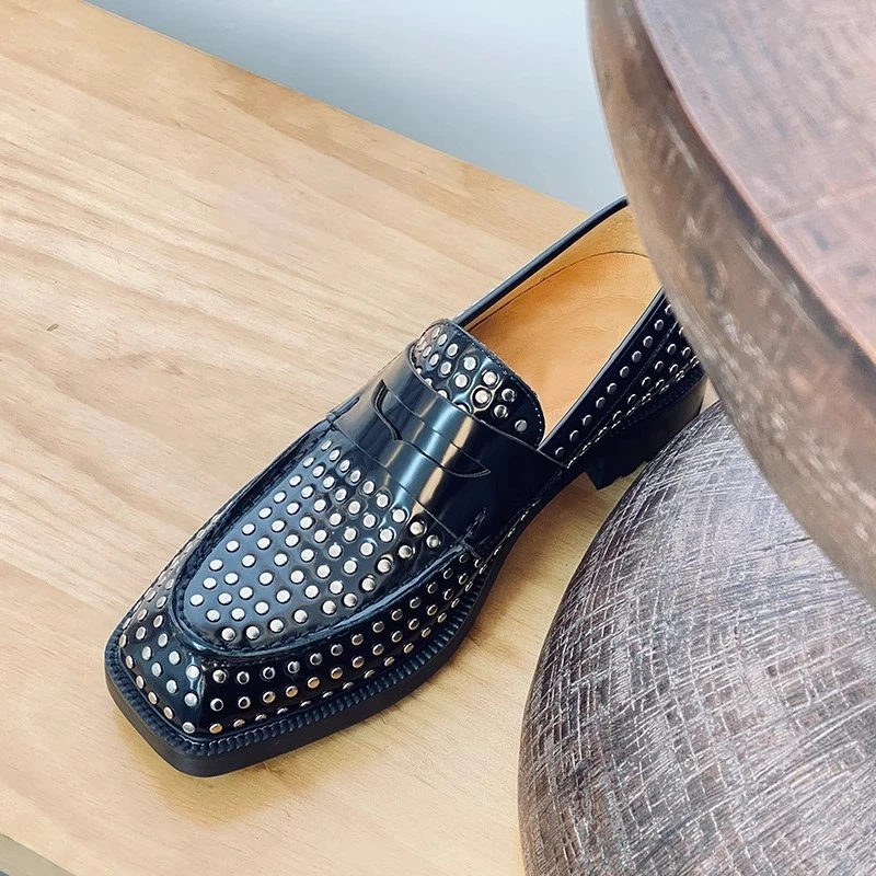 New Design Thick Sole Slip on Rivets Height Increasing Handmade Genuine Cow Leather Trendy Shoe Men Loafers Work Oxfords Male - Image 3