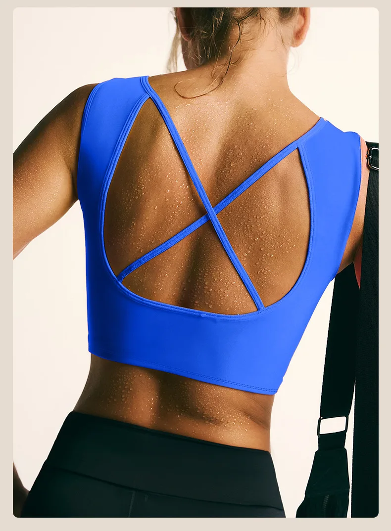 Sports Vest with Fixed Chest Pad for Women, Backless Fitness Bra, Shock-absorbing, External Wearing, Beauty Back, One-piece