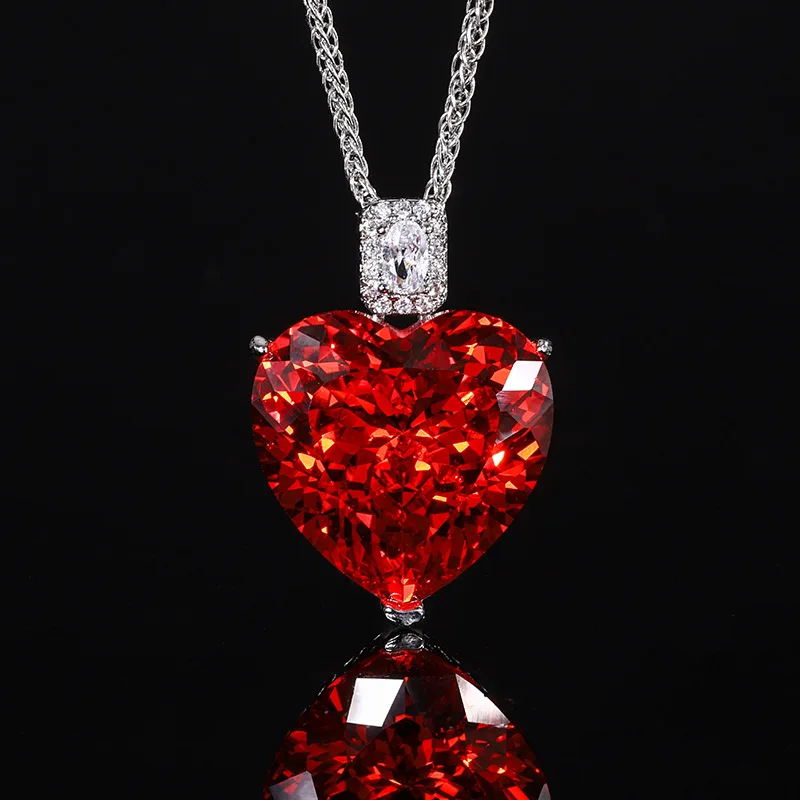 New Hundred Cut Heart Pendant Necklace for Women Sparkling 20*20mm Big 5A Zircon with Neck Chain Fashion Jewellery Accessories view 2