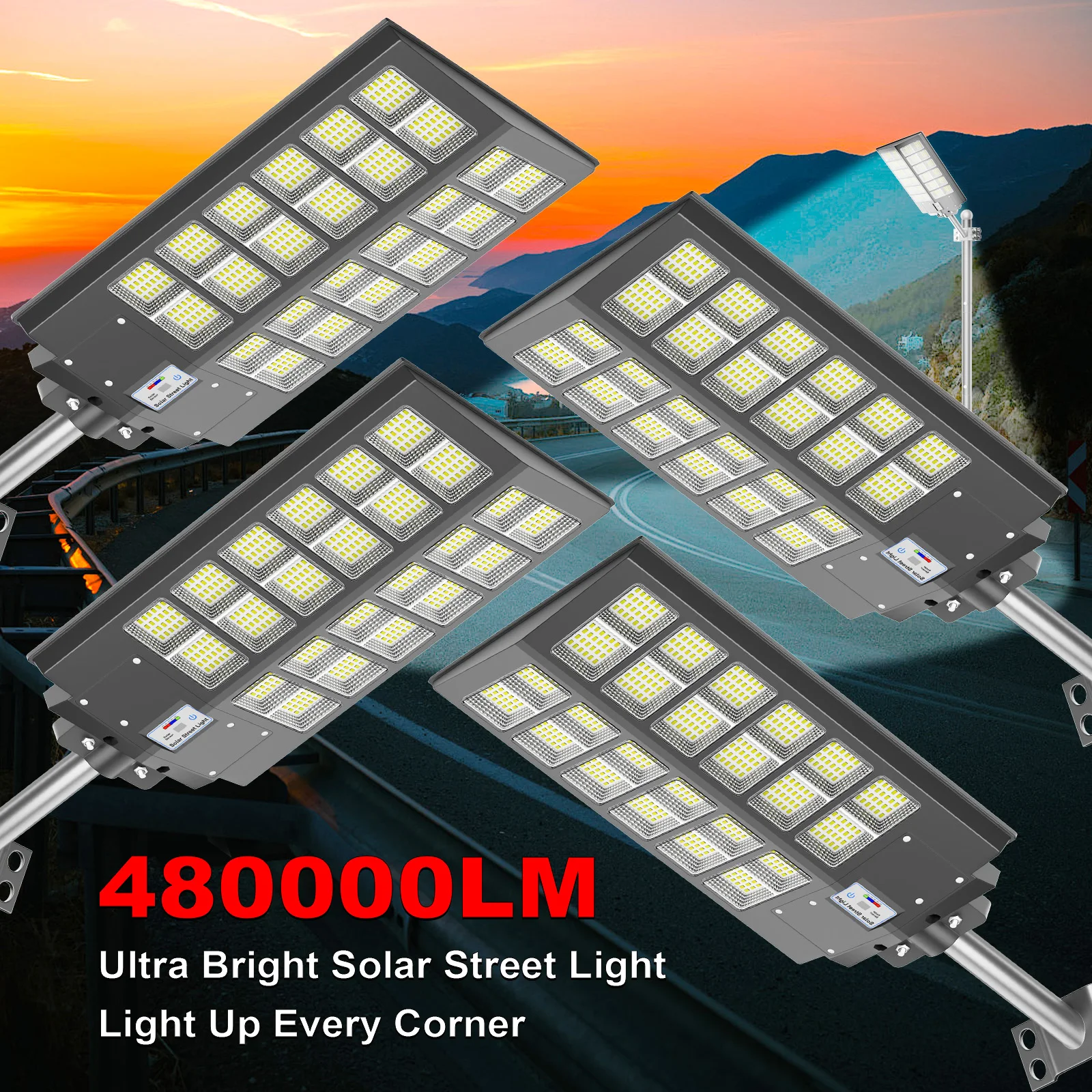 

4-Pack Outdoor Solar Street Lights 5200W Automatic Sensor Lighting IP65 Waterproof Energy-Saving Eco-Friendly Suitable for Garde