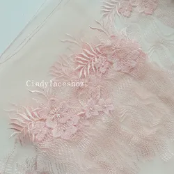 1Meter 24CM Width Shinning Thread Pink Orange Embroidered Lace Trimmings For Sewing Wedding Bridal Dress Handmade Bra Lingerie