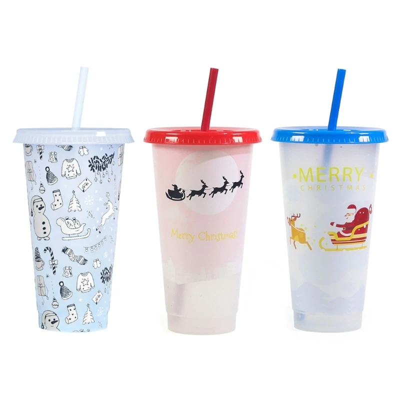 Color Changing Cups with Lid Straw Coffee Tumblers Cold Temperature-sensitive Color Changing Cups 3 Styles for Ice Drink