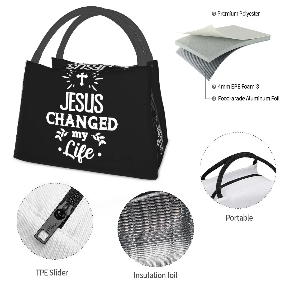 Jesus Changed My Life Portable insulation bag for Cooler Food Office Pinic Container