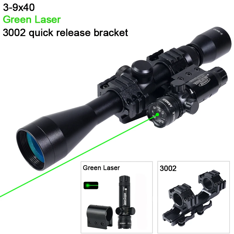 NONE Zielfernrohr 3-9x40 Zielfernrohr Taktische Jagd Zweite Brennweite Zubehör mit HD101 Red Dot und Rot Grün Laser Combo 6