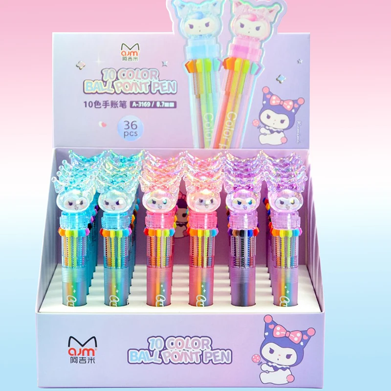 

36pcs Sanrio Kuromi 10 Colors Ballpen Multicolor Cute Cartoon Ballpoint Pen Student Writing Office School School Wholesale