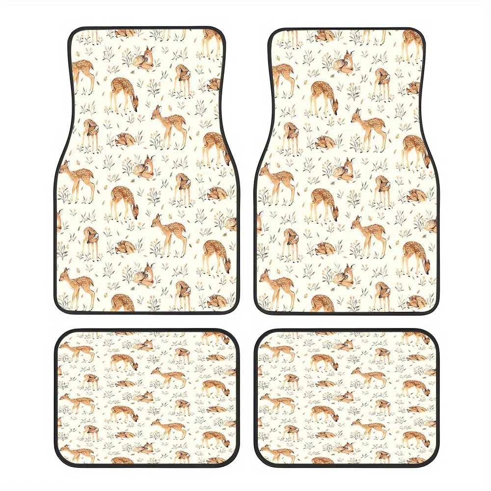 Juego de 4 piezas, lindos tapetes de goma para coche con diseño de ciervo Sika de otoño, tapete universal antideslizante para el suelo, fácil de limpiar, apto para mascotas