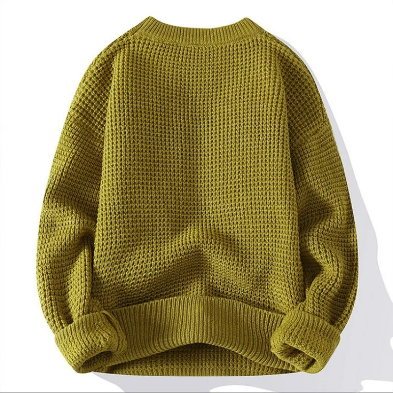 KIDWHXR Herbst Winter Herren Strickpullover Einfarbig Rundhals Männliche Pullover Locker Lässig Langarm Vielseitige Herren-Oberteile – Detail 4