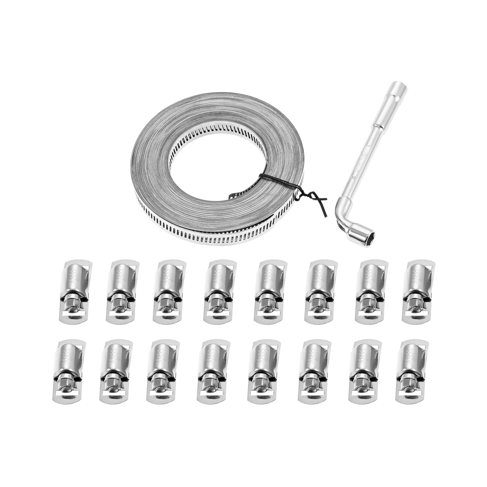 Stainless Steel Duct Pipe Hose Clamps DIY 32.8FT Metal Strap with 16 Fasteners Kit Large Adjustable Worm Gear Band Screw Clamps