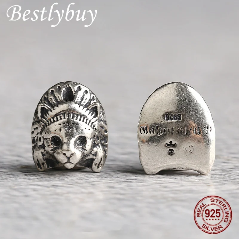

S925 Silver Personalized Indian Cat Head Charm Bead DYI Bracelet Necklace Pendant Jewelry Making Accessories