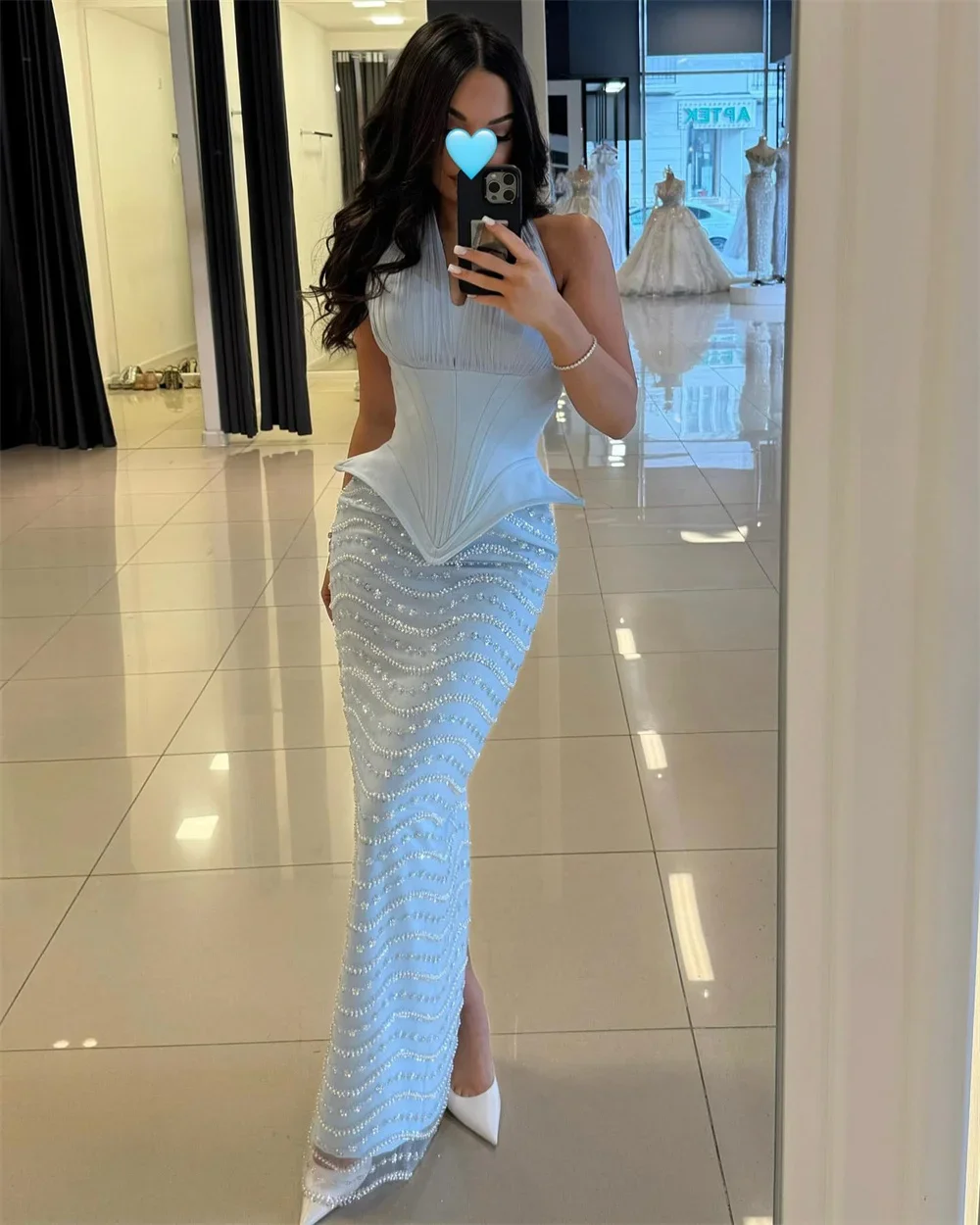 

Customized Elegant Halter Neck Beading Prom Dresses Sheath Sleeveless vestidos de noiva Ankle-Length Evening Dress 2025