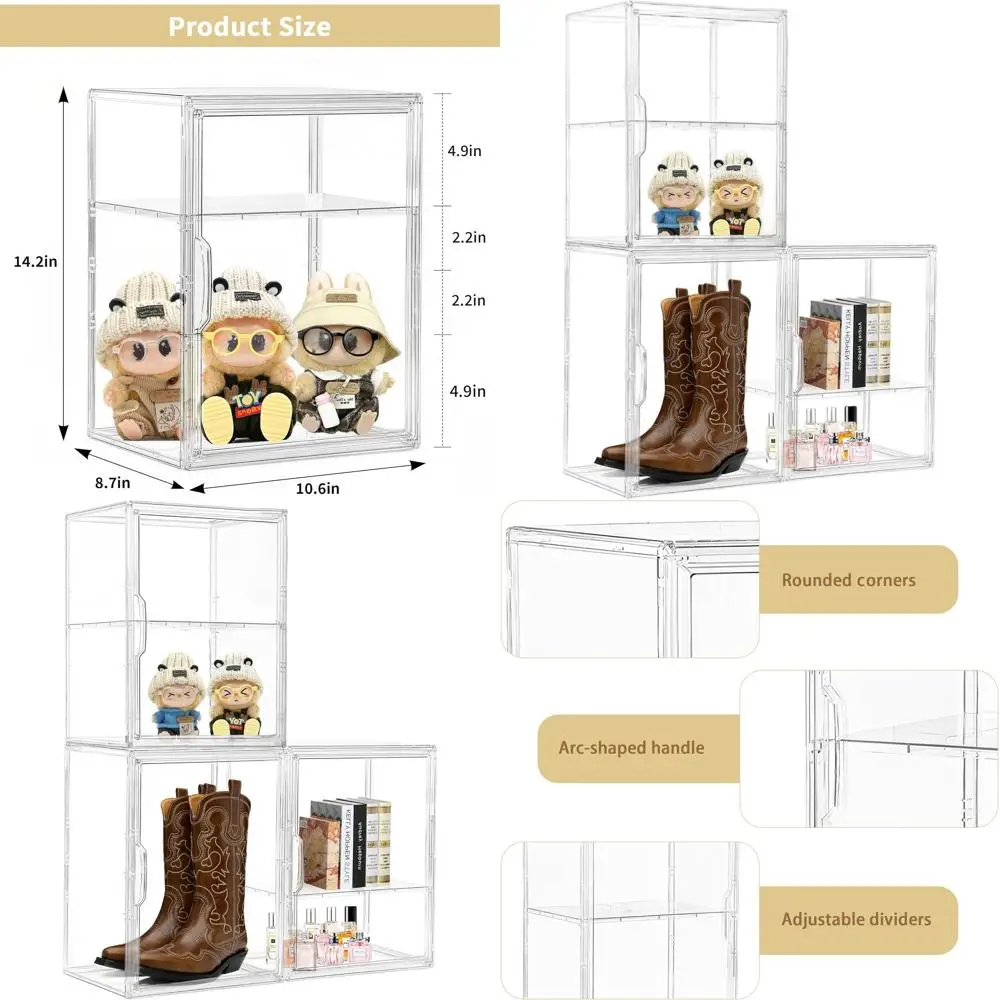 

Clear Acrylic Storage Cases with Adjustable Shelves and Removable Dividers, Stackable for Collectibles, Large, 3-Pack