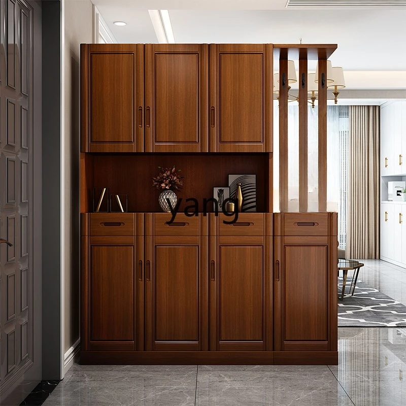 yjq all solid wood porch cabinet small apartment entrance hall Chinese living room partition shoe cabinet household