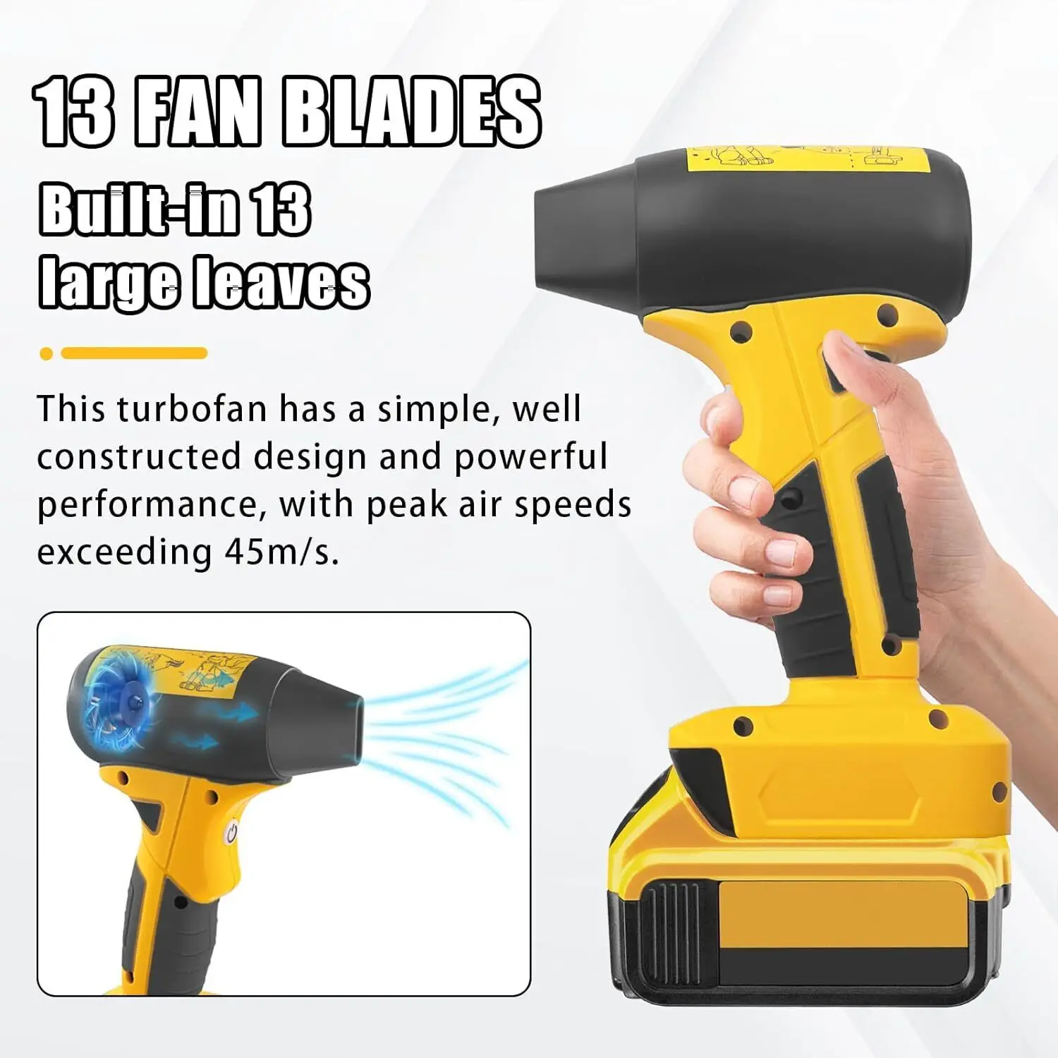 Electric Jobsite Air Blower for Dewalt 18V 20V Battery Handheld Cordless Leaf Blower Portable Violent Turbo Fan 4-Speed Fan