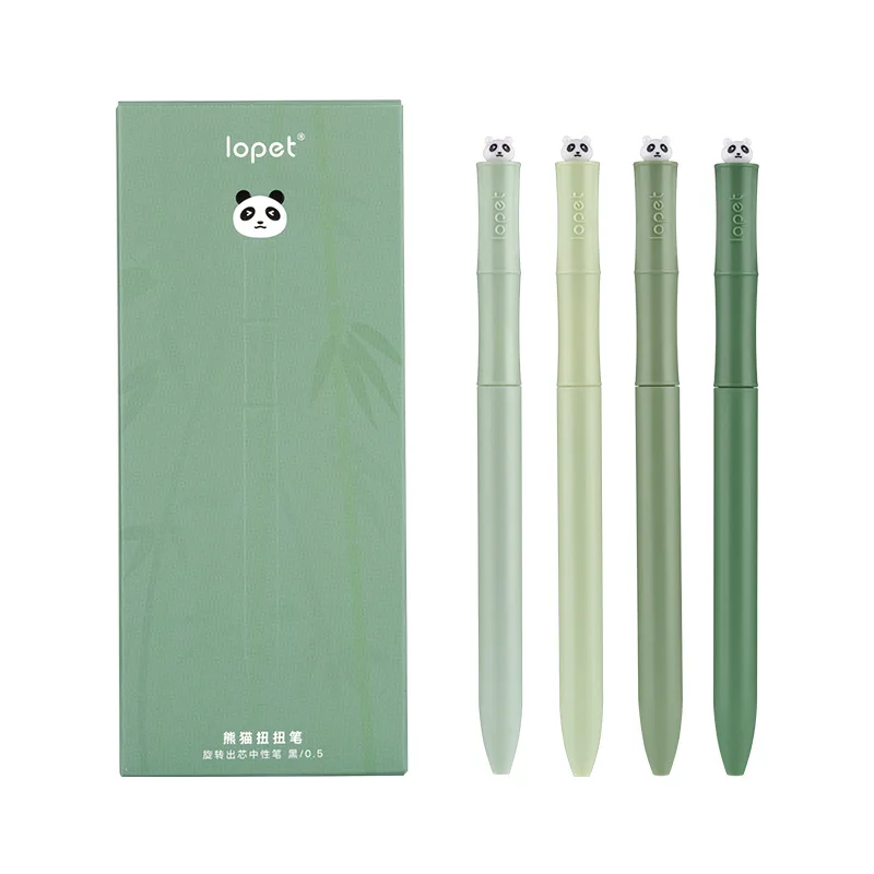 Lopet Kawaii Gel Pens 4pcs Rotating Twist Pen Signature Canetas Panda Cute Black Ink Brush Pens School Office Stationery Supplie