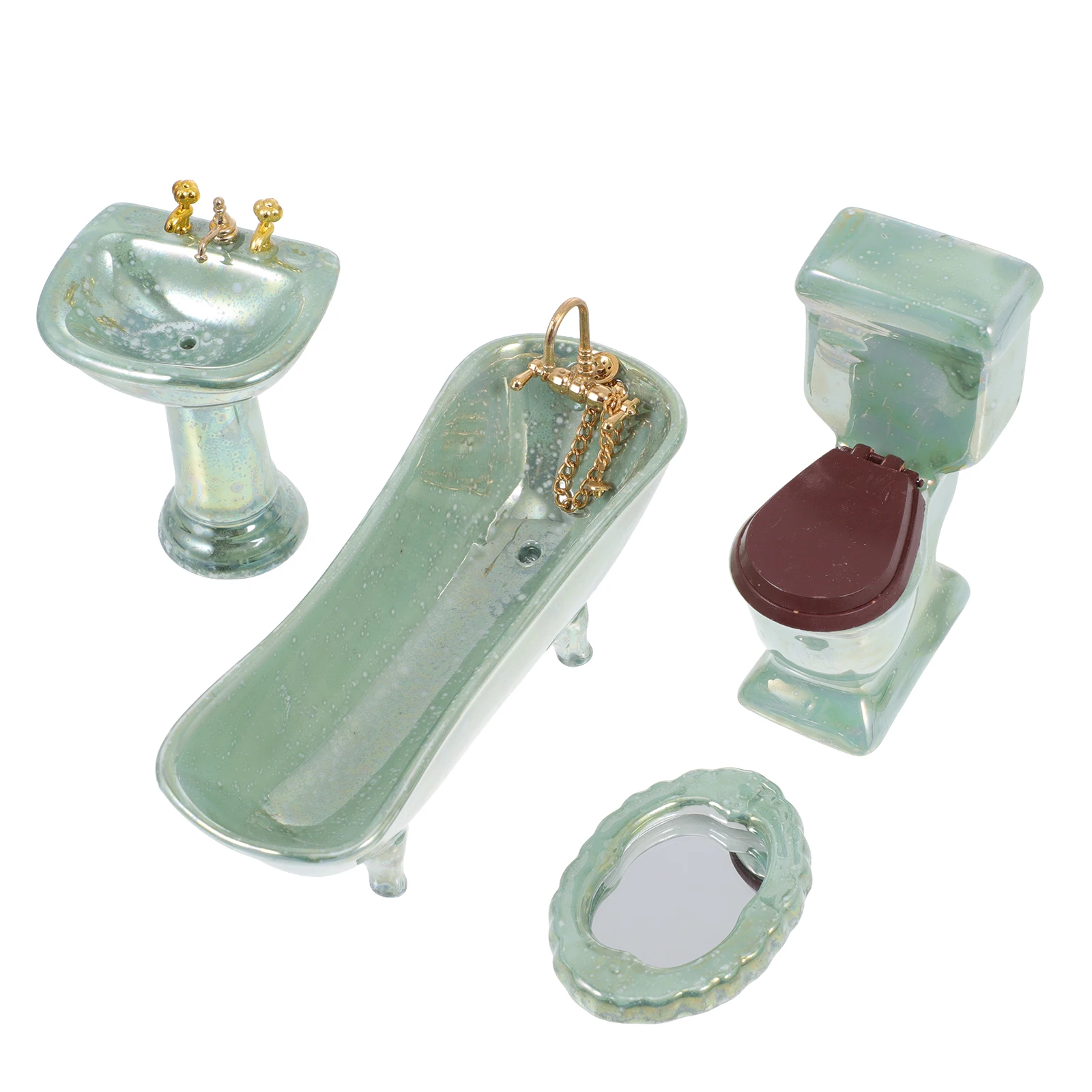 1 Set 1:12 Miniature Ceramic Bathroom Furniture Set Dollhouse Model Include Mini Bathtub Toilet Sink Mirror Dollhouse Accessory