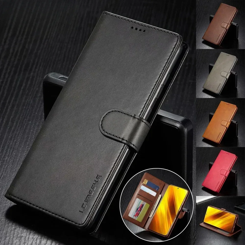 Leather Wallet Case for Xiaomi Poco F3 X3 X4 X5 M4 M3 14T 13T Pro NFC Flip Cover Redmi Note 12 11 11S 10S 9s 9 8 7 9T 9A 8T 8A