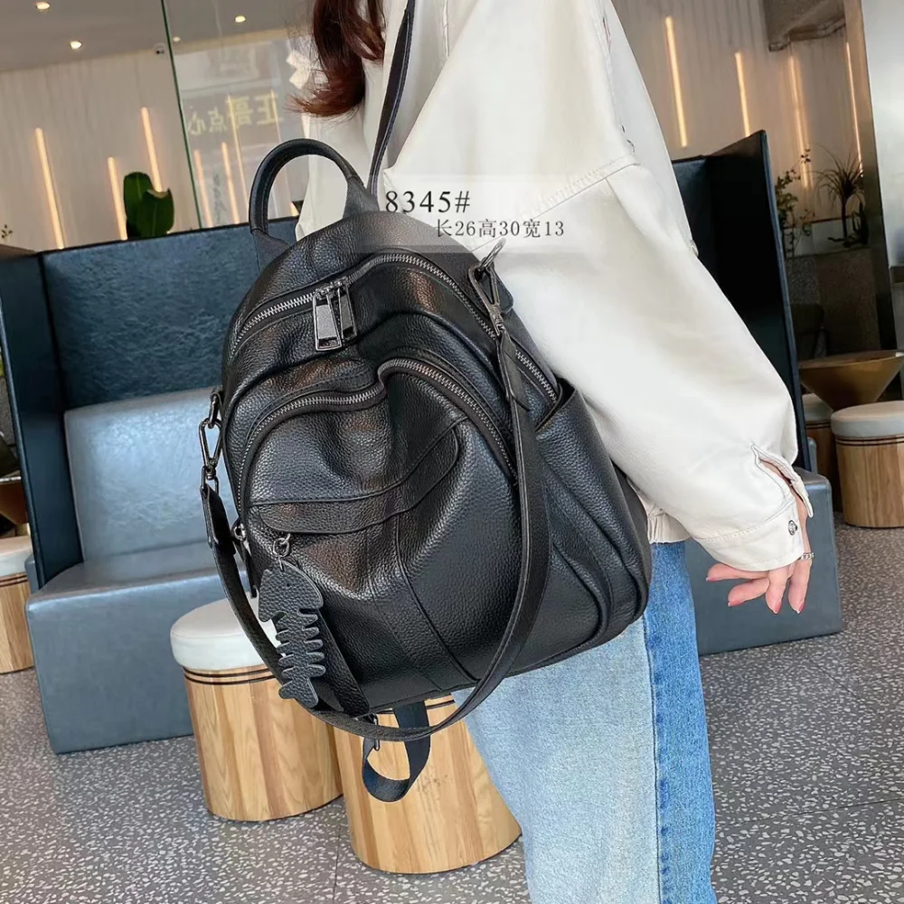 URBAN MASTER Women Designer Backpack Travel School Bag Classic Fashion Genuine Cow Leather With Fish Pendant  Mochilas Femenina