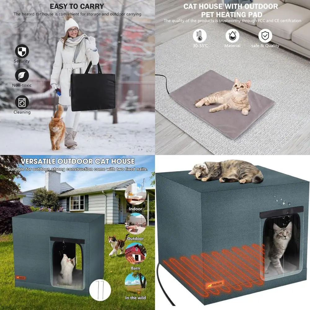 

Waterproof Outdoor Cat House with Heating Pad for Winter, Insulated Elevated Shelter for Stray Cats