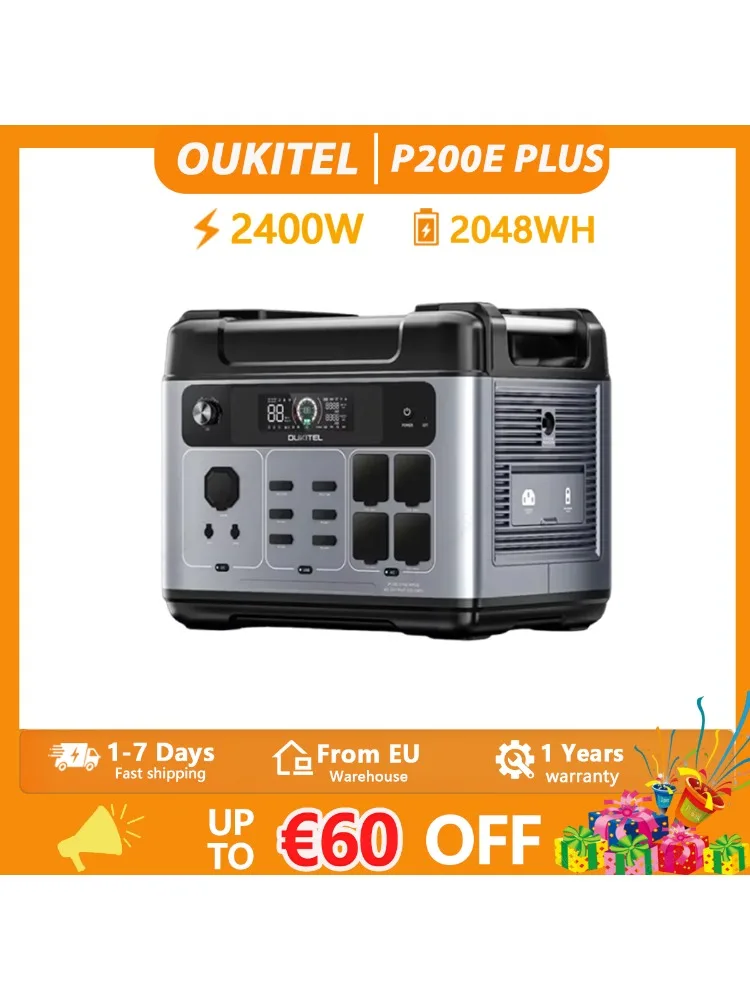 OUKITEL P2001E PLUS 2400W Draagbare Powerbank 2048Wh Lifepo4 Batterijstation Zonnegenerator Noodstroomvoorziening voor Thuis, Buiten Kamperen, Mobiele Stroomvoorziening - afbeelding 2