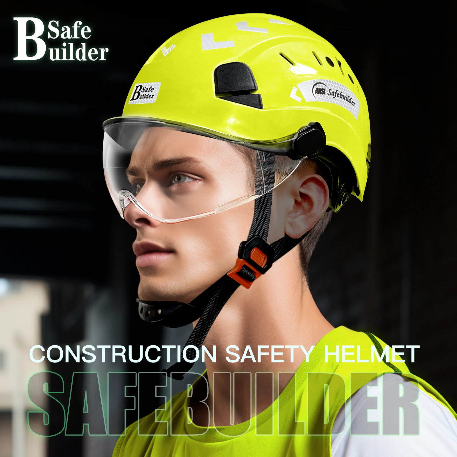 CE Construction Safety Helmet with Goggles Visor, High Quality ABS Hard Hat, Light ANSI Industrial Work Head Protection Rescue