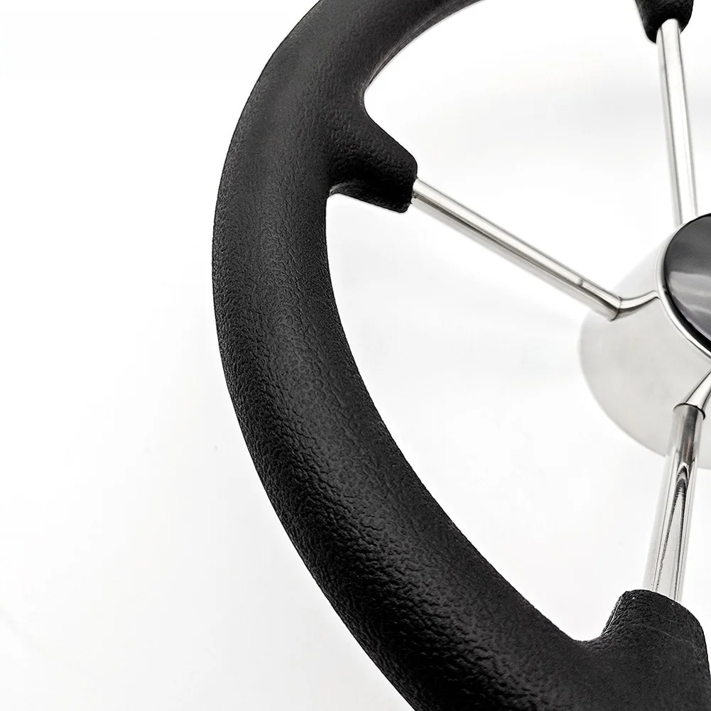 11 Inch Diameter Stainless Steel 304 Boat Steering Wheel Featuring Black PU Foam Cover for Marine Environments