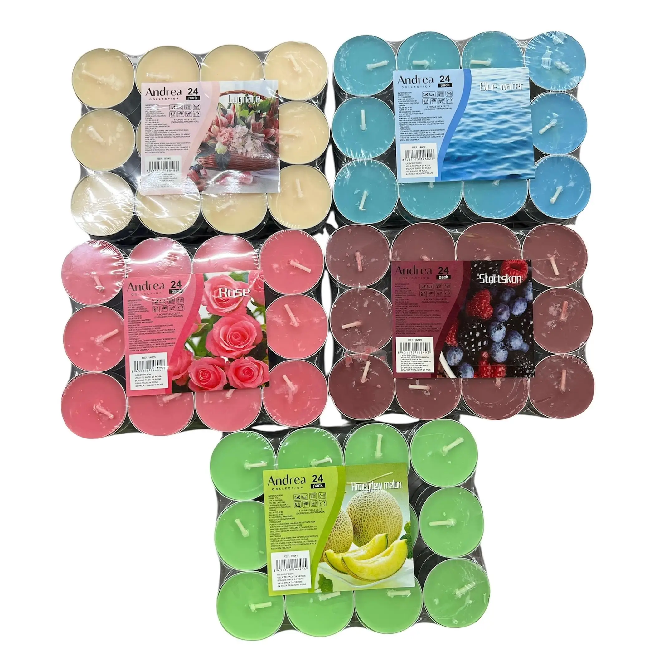 ANDREA- Candele profumate, candele per la casa, candele romantiche, oceano, rosa, lugnare, melone, frutti rossi, 24, 72 e 120 pezzi