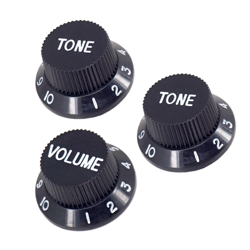 10 Set Plastic Guitar Strat Knobs 1 Volume And 2 Tone Control Knobs Set Electric Guitar,Black Replacement Accessories