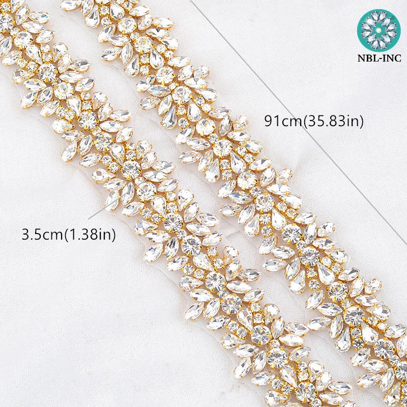 (1 YARD) Bow shape bridal beaded crystal rhinestone applique trim silver gold sew iron on for wedding dress WDD0829