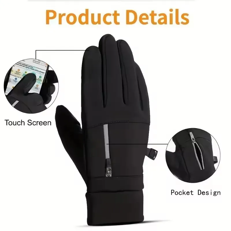 1 Pair of Winter Flip Style Reflective Zipper Pocket Gloves, Touch Screen Warm Gloves, Outdoor Sports Cold Resistant Gloves