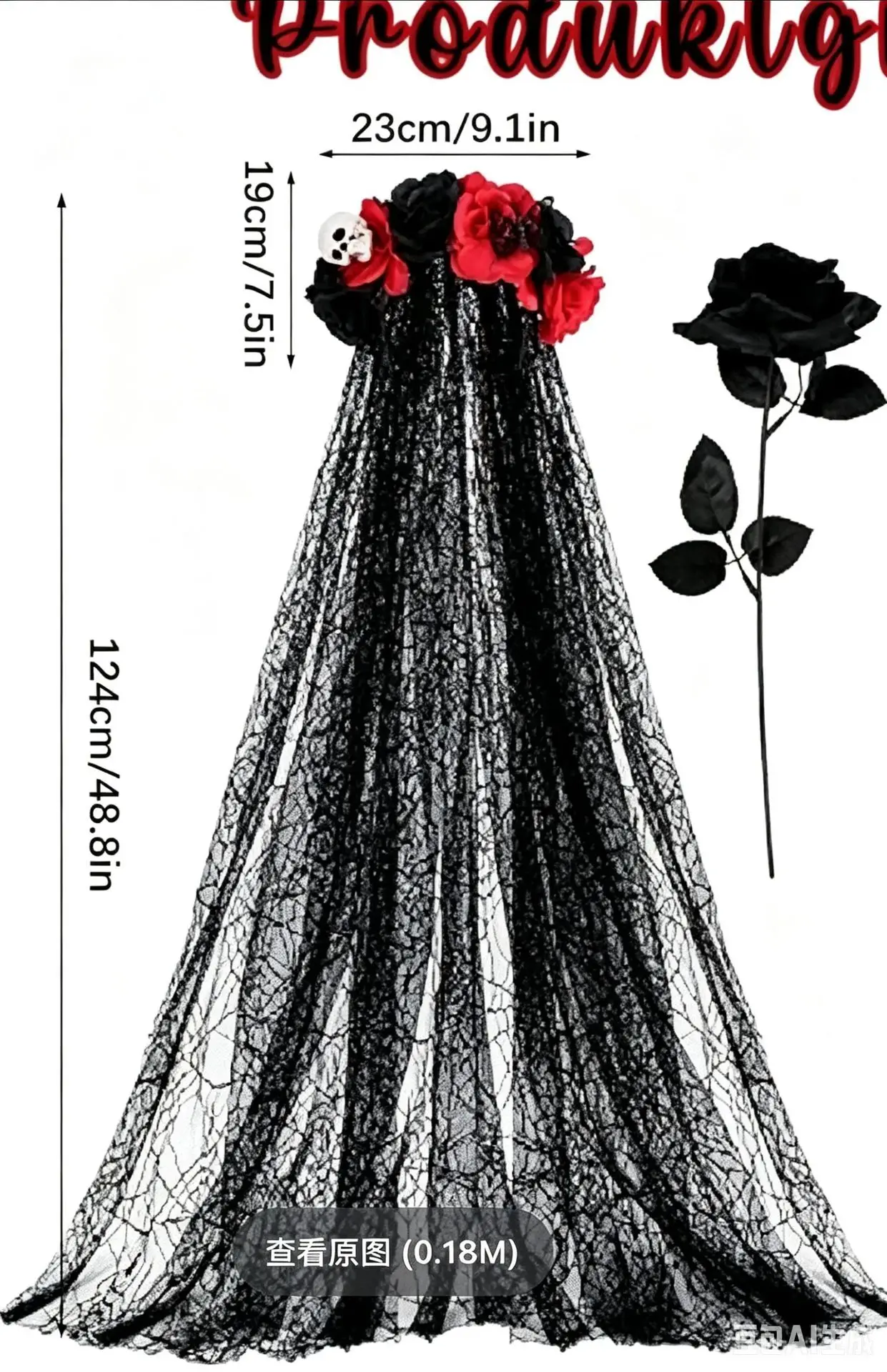 Gothic Skull Veil Headband Black Lace Red Rose Flower Crown Halloween Cosplay Party Headpiece for Women Bride Costume Accessorie
