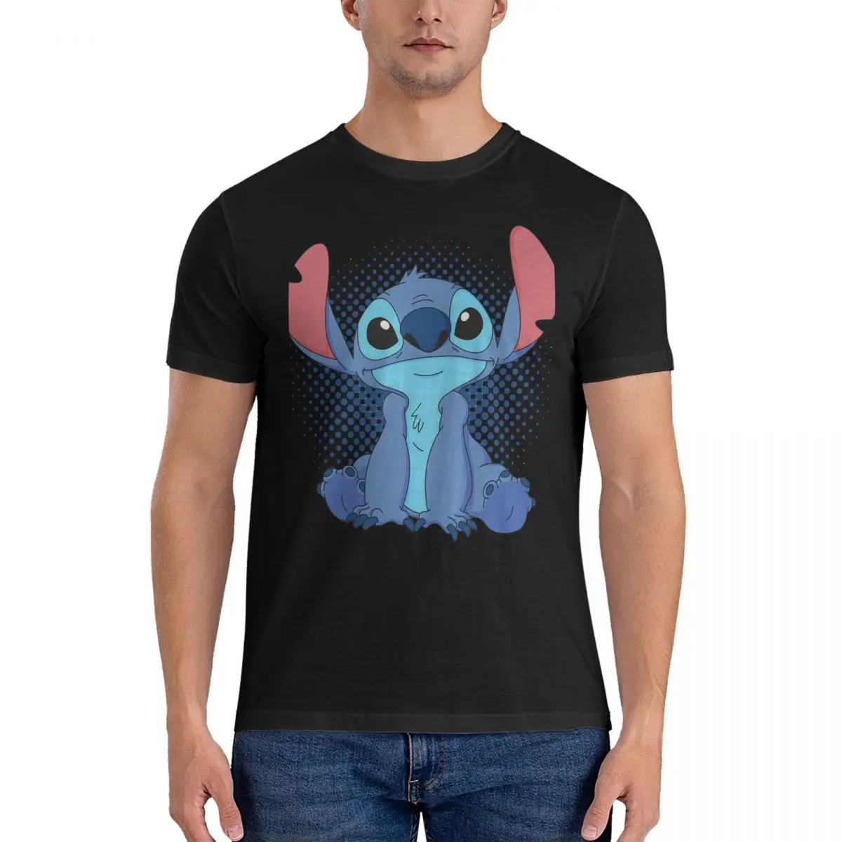 Cute T Shirt Men's Cotton Funny T-Shirt Crew Neck Disney Lilo & Stitch Film Tee Shirt Short Sleeve Clothing Summer