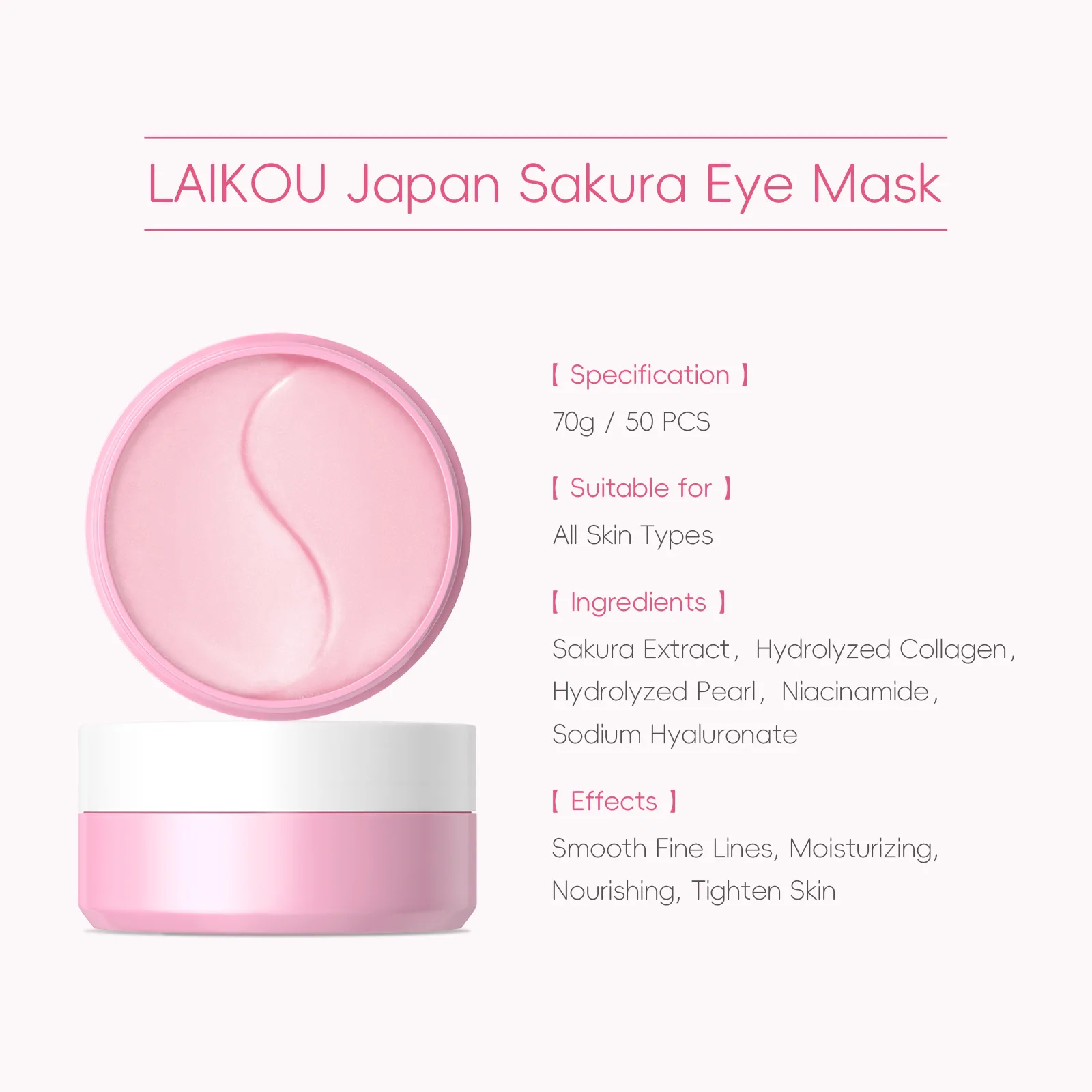 LAIKOU Snail or Sakura Under Eye Mask Anti Aging Hydrating Reduce Dark Circles Puffiness 50 Pieces for Daily Eye Care