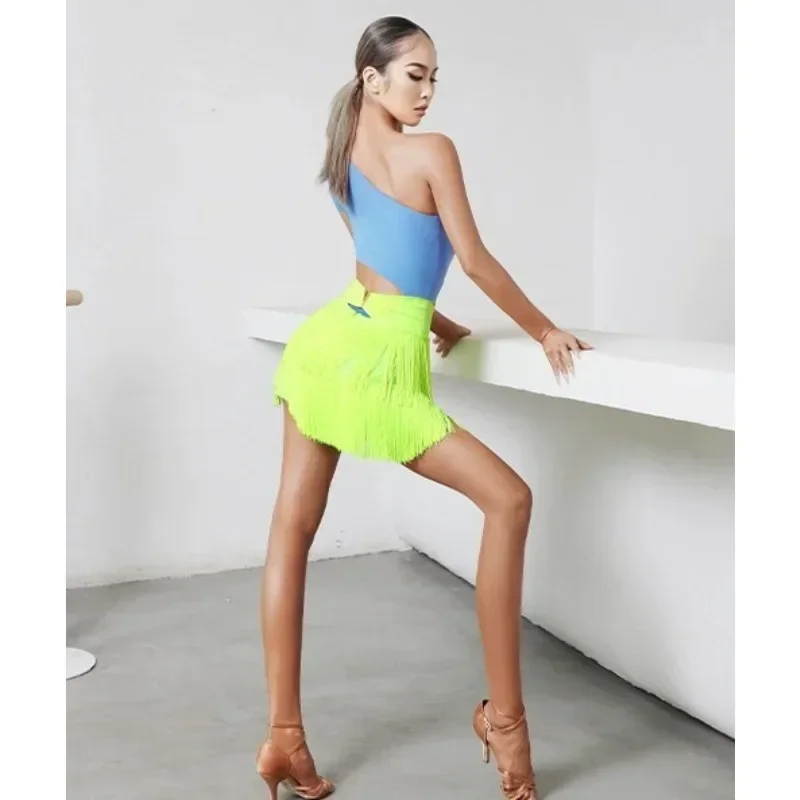 Double Layered Fringe Skirt Women Latin Dance Ballroom Rumba Tassels Dancewear Adult Female Training Chacha Performance Costume