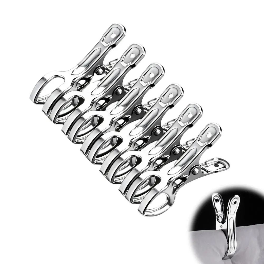 6pcs Clothespin Stainless Steel Laundry Pinch Pin Washing Clips Windproof Towels Socks Clothes Pegs Home Bathroom Organization