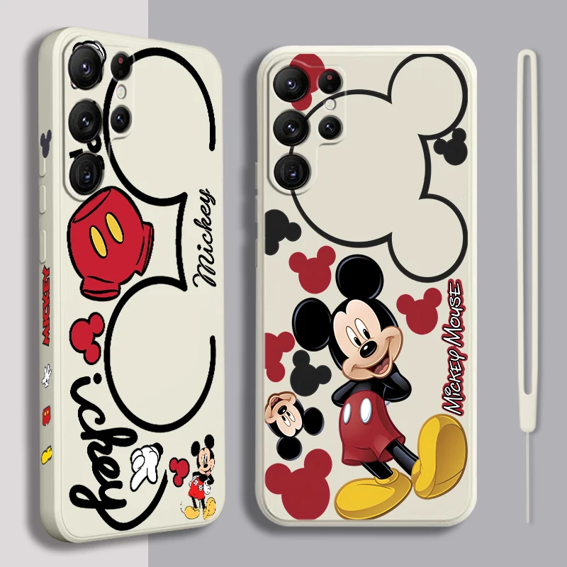 

Disney Mickey Mouse Liquid Left Rope For Samsung Galaxy S24 S23 S22 S21 S20 FE S10 Ultra Plus Lite 5G Cover Funda Phone Case