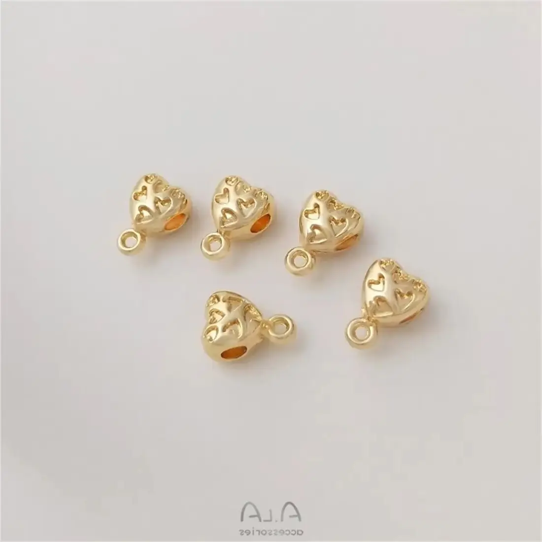 14K Gold-Color Heart-shaped Beaded Ring Beads, Handmade Jewelry, DIY Bracelets, Necklaces, Charm Accessories