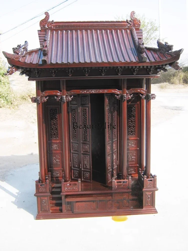 

yj32Imitation palace-style shrine roof with door camphor wood table Buddhist platform