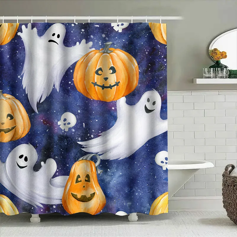 

Tuniu Watercolor Ghost Pumpkin Halloween Shower Curtain for Bathroom Decor Spooky Cute Room Decor