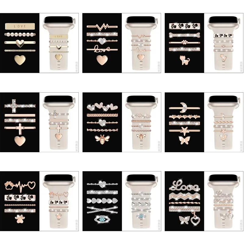 Decoration For Apple watch band Ultra2 10 9 8 Diamond Jewelry Bracelet Accessories for samsung/Huawei watch 20/22mm strap Charms