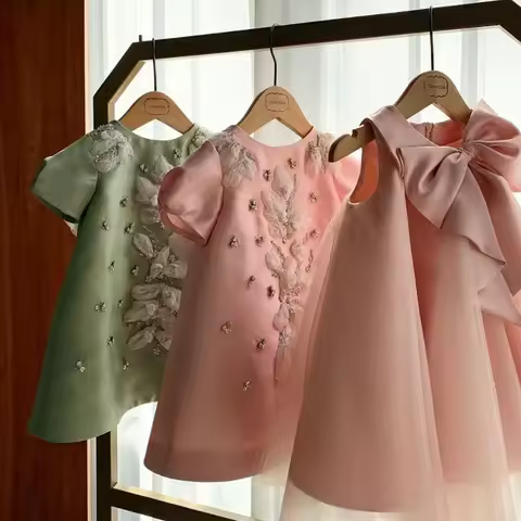 2024 Evening Dress Dress for Baby Girls Kid Pink Green Luxury Ball Gown Evening Birthday Party Dresses Children Elegant