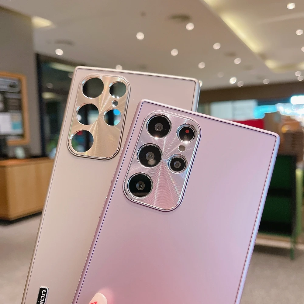 For Samsung S23 Ultra Case Fashion Pure Color Aluminum Metal Hard Back Shockproof Cover for Galaxy S22 S23 Plus Slim Matte Cover