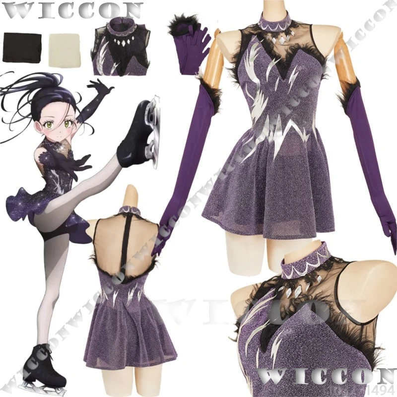 Hikaru Kamisaki Anime Medalist Cosplay Costume Purple Gym Suit Gloves Skating Dress Girl Women Halloween Roleplay Customized