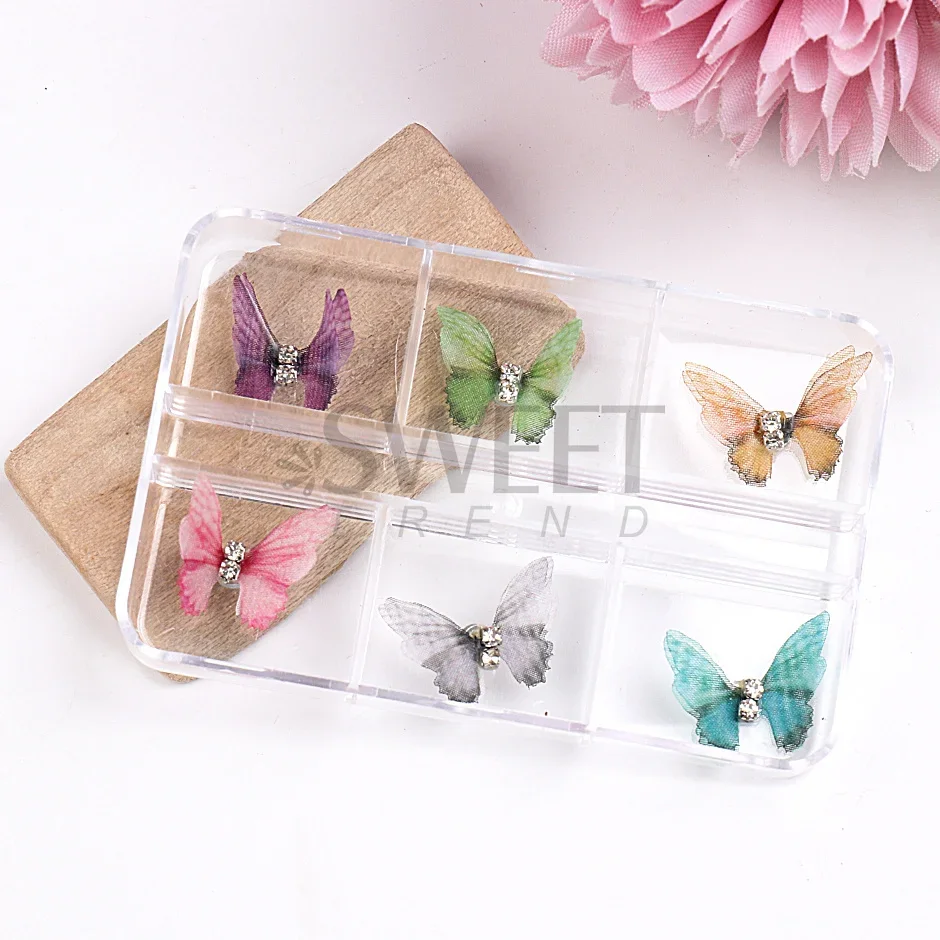 6pcs 3D Butterfly Nail Charms Magnets Decoration 2023 Double Mesh Tulle Butterfly Ornaments Stickers for Nails  Accessories