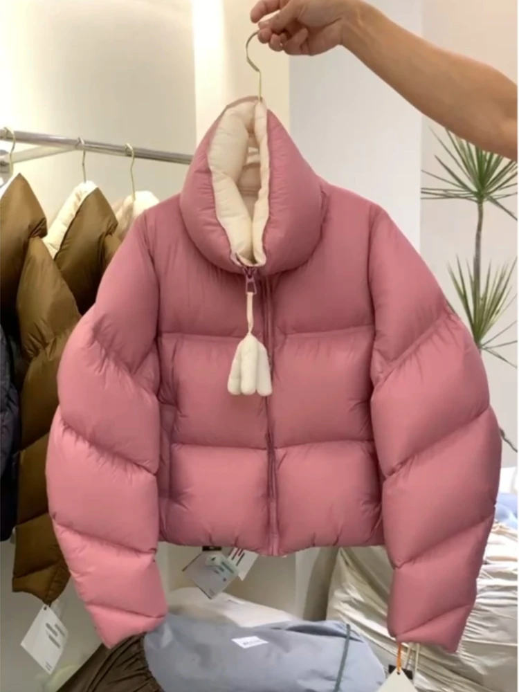 Fitaylor Winter Women White Duck Down Coat Casual Lady Stand Collar Zipper Loose Puffer Parka Outwear Thick Warm Down Coat