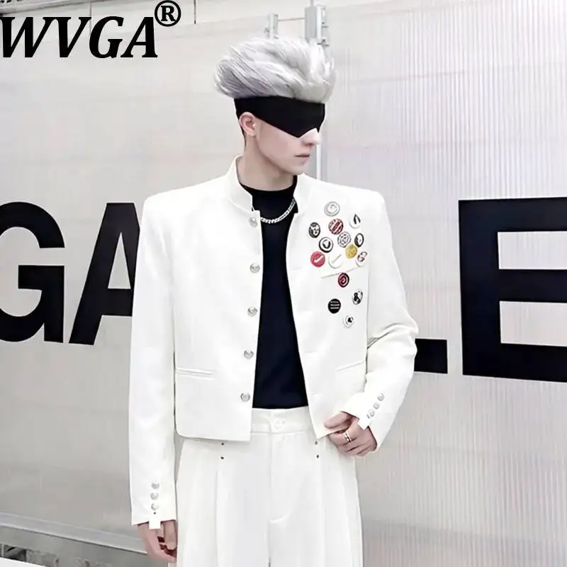 

WVGA Spring Autumn New Men High-end Badge-decorated Trendy Blazer Niche Chic Casual Straight-leg Pants Two Pieces Set Ins W25487