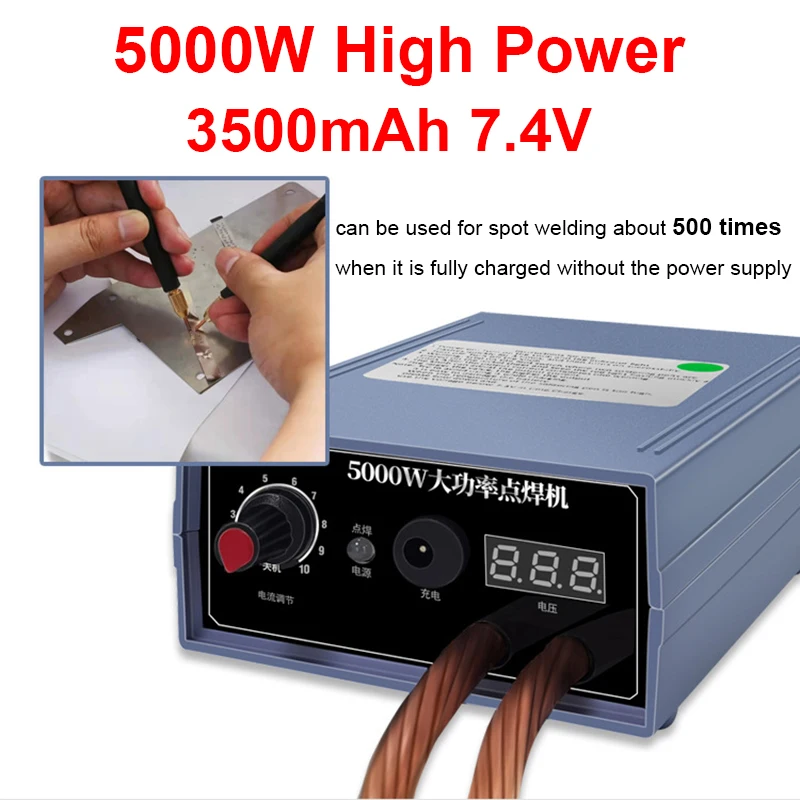 Portable 5000W Spot Welder 3500mAh Welding Soldering Machine 18650 Battery Pack Welding Tool 10-gears Adjustable Nickel Strip