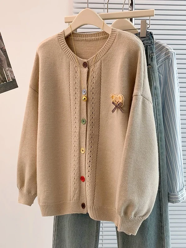 

Модный свободный женский свитер-кардиган с длинными рукавами и круглым вырезом, осенне-зимняя повседневная верхняя одежда больших размеров, удобная и стильная.