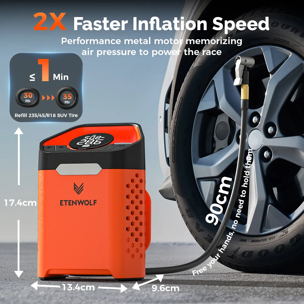 ETENWOLF V3 Portable Tire Inflator Pump 160 PSI Car Compressor 100% Duty Cycle 7800mAh Air pump For Cars Motorcycles Bicycle